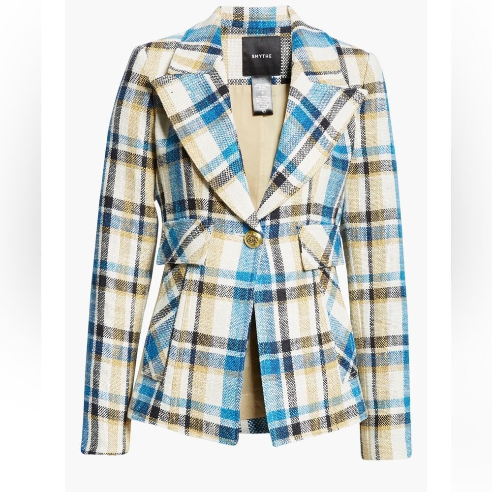 NEW Smythe Cut-Away Blazer Summer Plaid Linen Cotton Size 6 - Picture 12 of 12